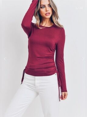 Perfectly Imperfect Women's Long-Sleeve Side-Tie Top in Wine